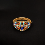 Key of life with lotus in lapis turquoise and coral stones bangle