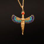 Standing Isis amulet with lapes terquase coral stones